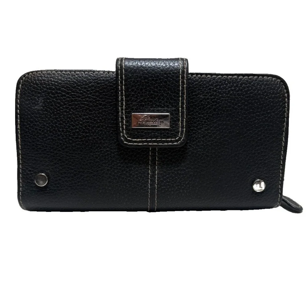 Buxton Westcott Women's Black Leather Organizer Clutch Wallet Zip Around Tab